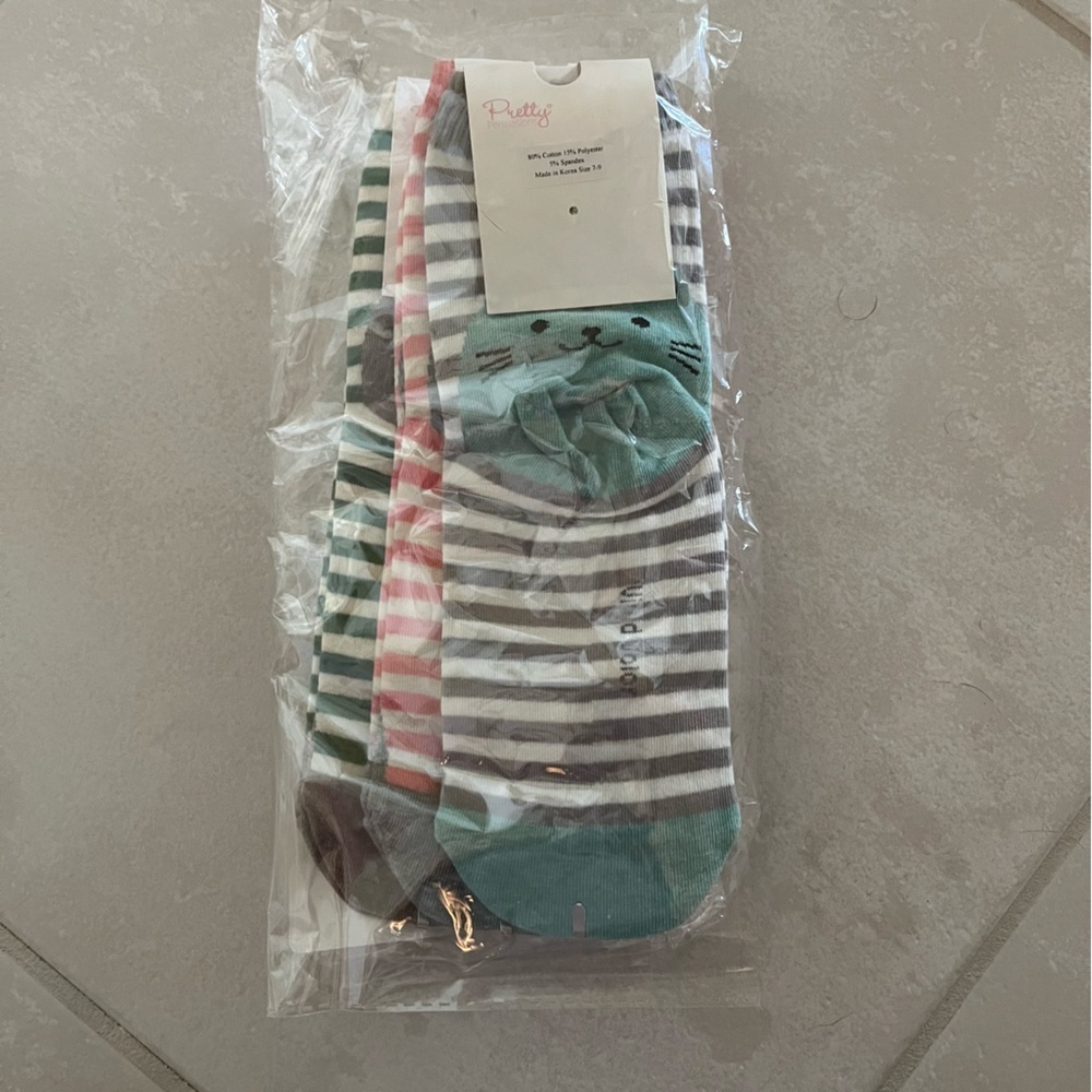 NEW Pretty Persuasion Cat Face Socks 3pk
